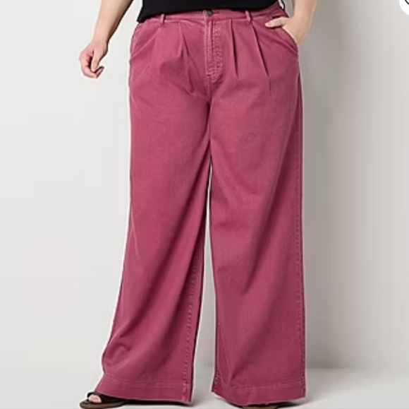 a.n.a Soft Drape Womens Plus High Rise Wide Leg Jeans Pink Red Size 16 - Picture 13 of 14